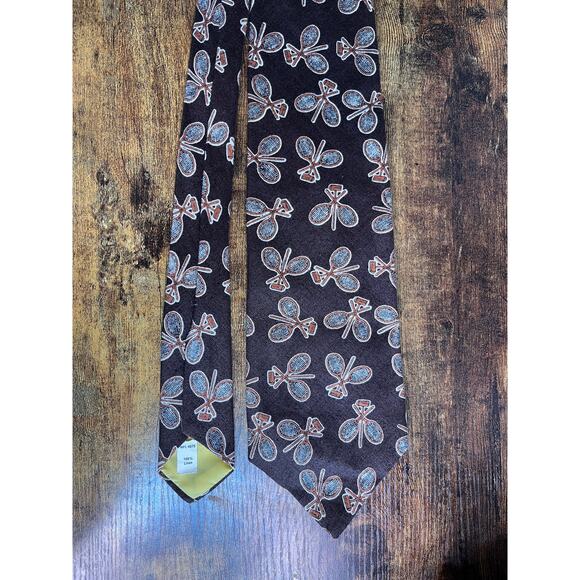 1970s Resilio Brown Orange Tennis Croquet Sports Academic Old Money Linen Tie - Picture 5 of 10